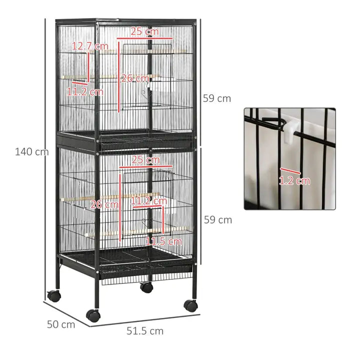2-in-1 Large Bird Cage with Wheels – Black | Convertible Dual Budgie and Finch Cage PAWHUT - Little and Giant Explorers PawHut