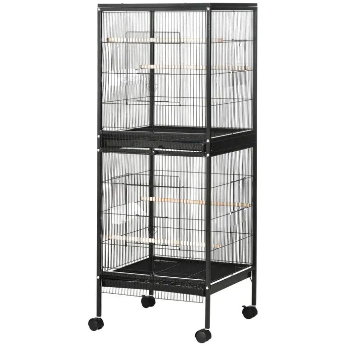 2-in-1 Large Bird Cage with Wheels – Black | Convertible Dual Budgie and Finch Cage PAWHUT - Little and Giant Explorers PawHut