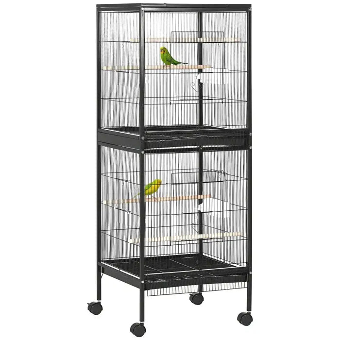 2-in-1 Large Bird Cage with Wheels – Black | Convertible Dual Budgie and Finch Cage PAWHUT - Little and Giant Explorers PawHut