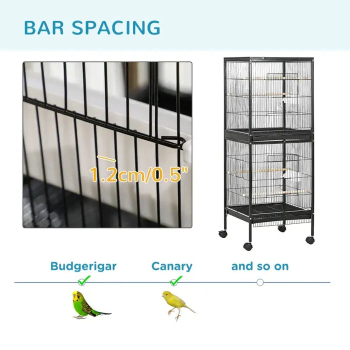 2-in-1 Large Bird Cage with Wheels – Black | Convertible Dual Budgie and Finch Cage PAWHUT - Little and Giant Explorers PawHut