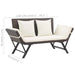 2-in-1 outdoor rattan garden bench convertible day bed with cushions and adjustable sides