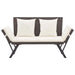 2-in-1 rattan outdoor garden bench with adjustable sides and cream cushions
