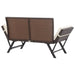 Brown rattan 2-in-1 garden bench with adjustable cushioned sides, outdoor furniture