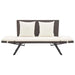 Outdoor rattan garden bench convertible to day bed with adjustable sides and cream cushions