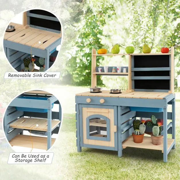 2-In-1 Outdoor Mud Kitchen with Accessories - Little and Giant Explorers Costway