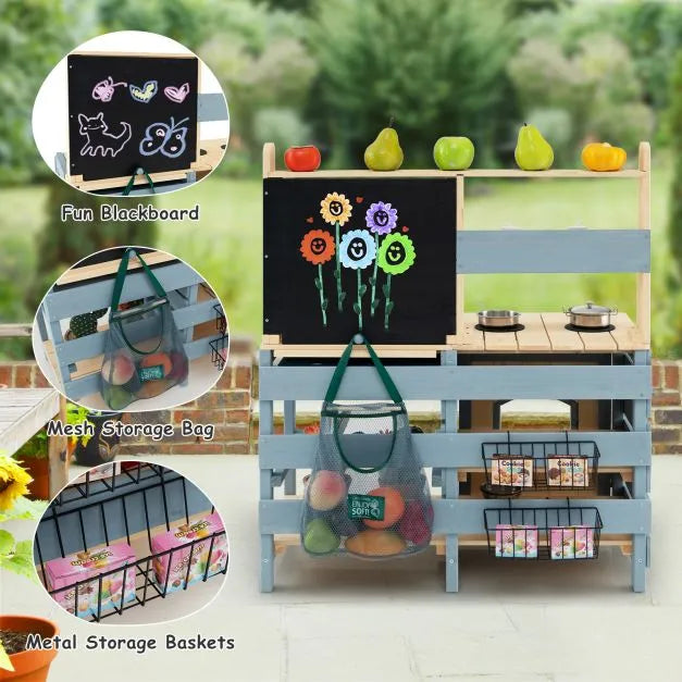 2-In-1 Outdoor Mud Kitchen with Accessories - Little and Giant Explorers Costway