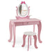 2-in-1 Princess Dressing Table with Mirror - Pink and White | Table and Stool Set COSTWAY - Little and Giant Explorers Costway