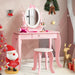 2-in-1 Princess Dressing Table with Mirror - Pink and White | Table and Stool Set COSTWAY - Little and Giant Explorers Costway