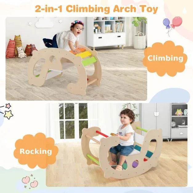 2-in-1 Rocking Horse Climbing Arch for Kids - Little and Giant Explorers Costway