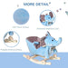 Blue plush elephant rocking horse with foldable wheels and soft surface, nursery toy