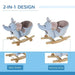 Blue plush elephant 2-in-1 rocking horse and baby stroller with wooden base