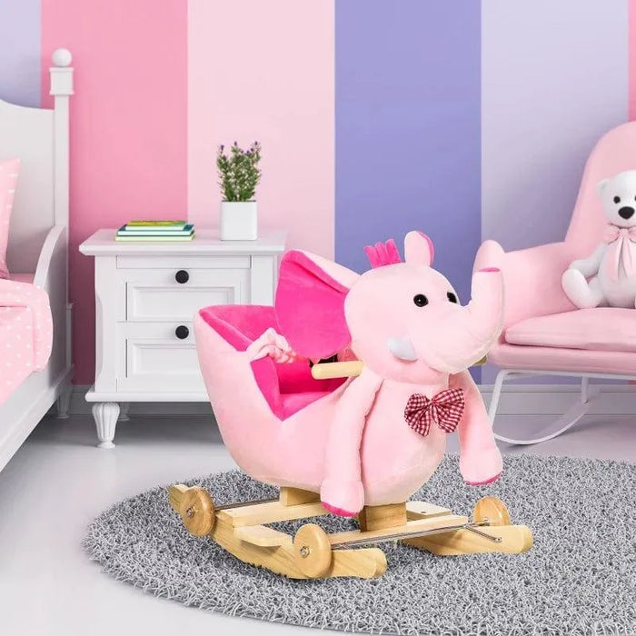 Pink plush elephant 2-in-1 rocking horse for kids in colorful nursery room