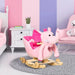 Pink plush elephant 2-in-1 rocking horse for kids in colorful nursery room