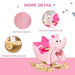Pink plush elephant rocking horse with folding wheels and bow tie for kids