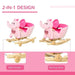 2-in-1 pink plush elephant rocking horse and baby stroller for nursery, wooden base, bow tie