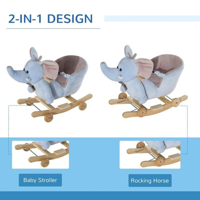 2-in-1 Rocking Ride-On Elephant with Wheels and 32 Nursery Rhymes - Little and Giant Explorers HOMCOM