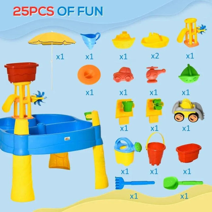 2-in-1 sand and water activity table play set with 25 colorful sensory toys for kids