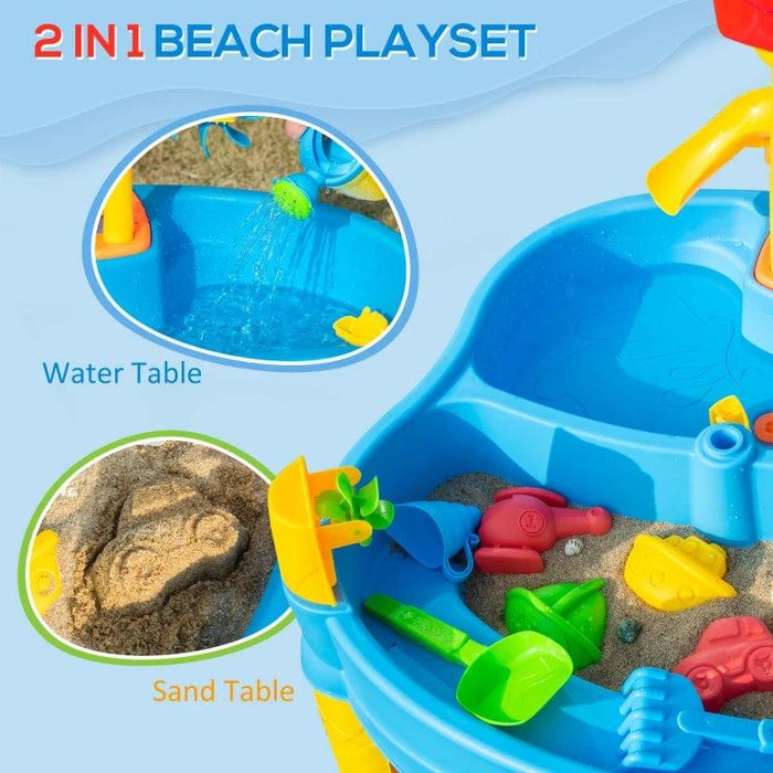 2 in 1 Sand and Water Table with Accessories and Adjustable Parasol - Little and Giant Explorers HOMCOM