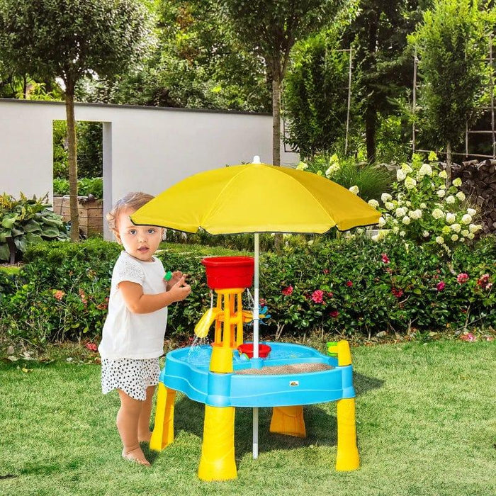 2 in 1 Sand and Water Table with Accessories and Adjustable Parasol - Little and Giant Explorers HOMCOM