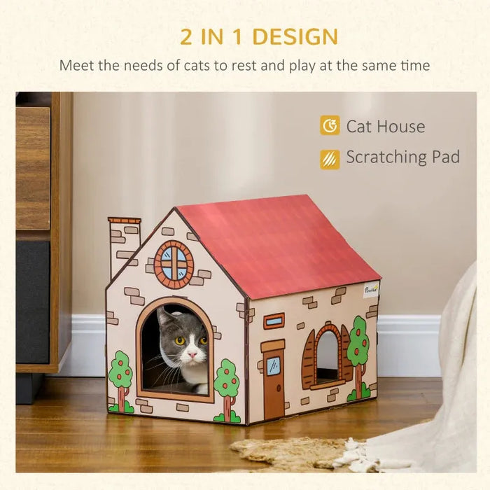 2-in-1 Scratching Board and Cat House - Little and Giant Explorers PawHut