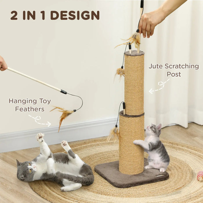 2-in-1 Cat Scratching Post Brown | Dual-Function with 3 Toy Feathers - Little and Giant Explorers PawHut