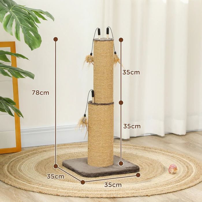 2-in-1 Cat Scratching Post Brown | Dual-Function with 3 Toy Feathers - Little and Giant Explorers PawHut