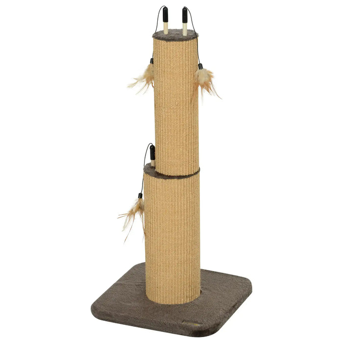 2-in-1 Cat Scratching Post Brown | Dual-Function with 3 Toy Feathers - Little and Giant Explorers PawHut