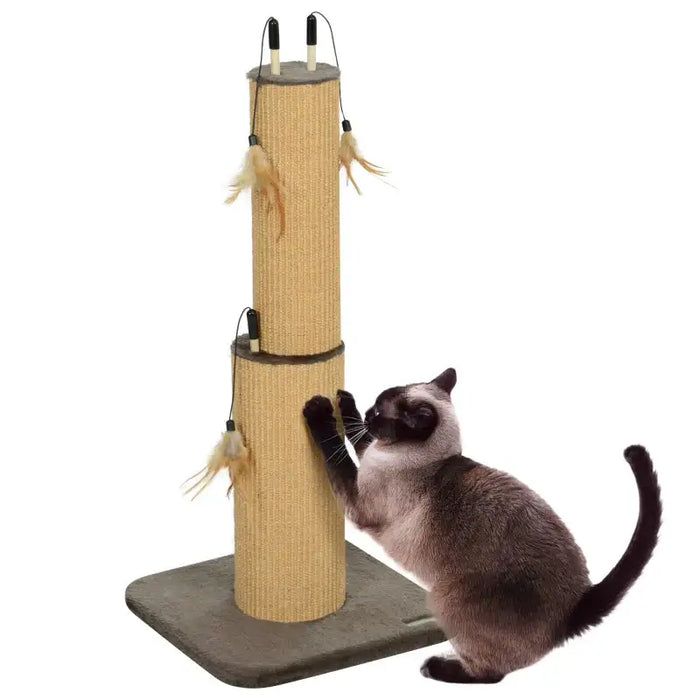2-in-1 Cat Scratching Post Brown | Dual-Function with 3 Toy Feathers - Little and Giant Explorers PawHut