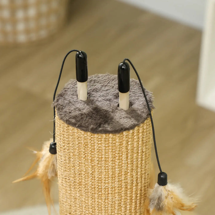2-in-1 Cat Scratching Post Brown | Dual-Function with 3 Toy Feathers - Little and Giant Explorers PawHut
