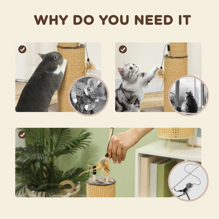 2-in-1 Cat Scratching Post Brown | Dual-Function with 3 Toy Feathers - Little and Giant Explorers PawHut