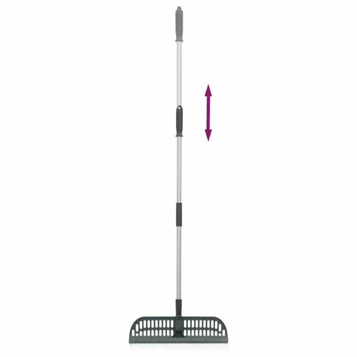 2-in-1 telescopic rake with adjustable handle and nylon bristles for leaves and artificial grass