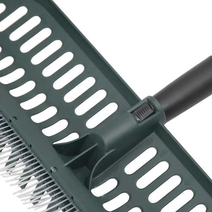 Green telescopic leaf and artificial grass rake with adjustable nylon bristles