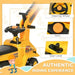 Yellow 2-in-1 toddler ride-on tractor digger with steering wheel, horn, and gear level.