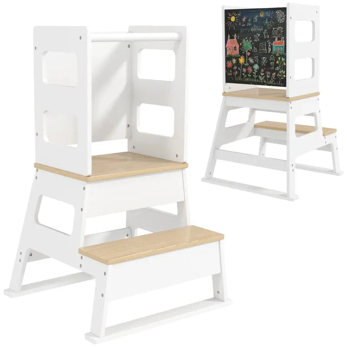 2 in 1 Toddler Tower with Chalkboard and Safety Rail - Little and Giant Explorers AIYAPLAY