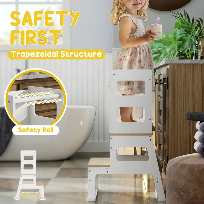 2 in 1 Toddler Tower with Chalkboard and Safety Rail - Little and Giant Explorers AIYAPLAY