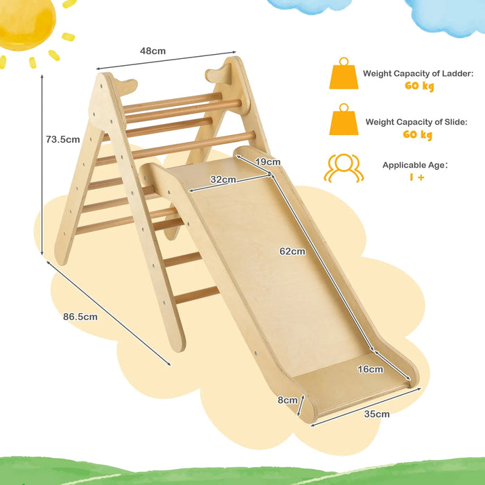 2-in-1 Wooden Climbing Frame with Gradient Adjustable Slide - Little and Giant Explorers Costway