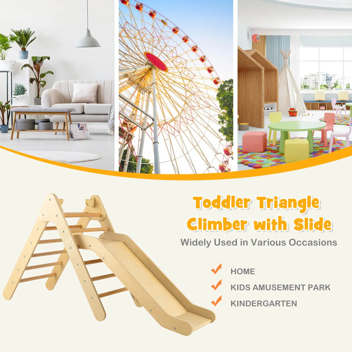 2-in-1 Wooden Climbing Frame with Gradient Adjustable Slide - Little and Giant Explorers Costway