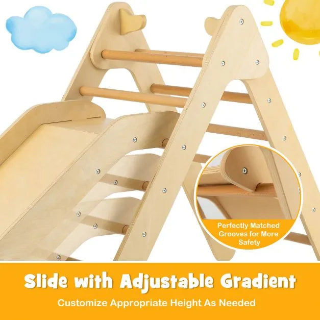 2-in-1 Wooden Climbing Frame with Gradient Adjustable Slide - Little and Giant Explorers Costway