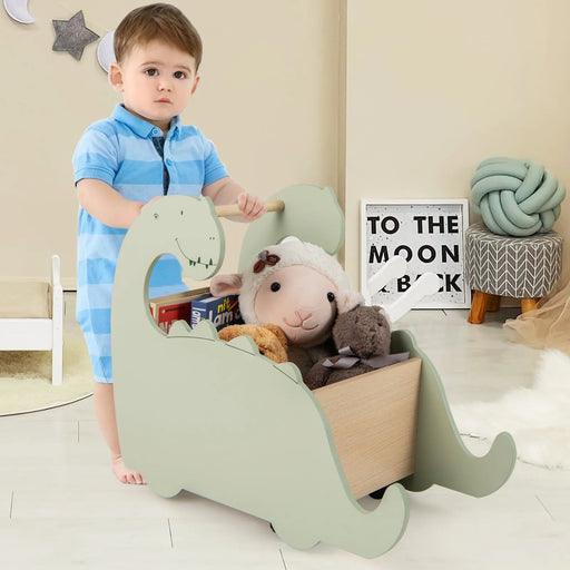 2-in-1 Wooden Dino Push Walker for Toddlers - Little and Giant Explorers Costway