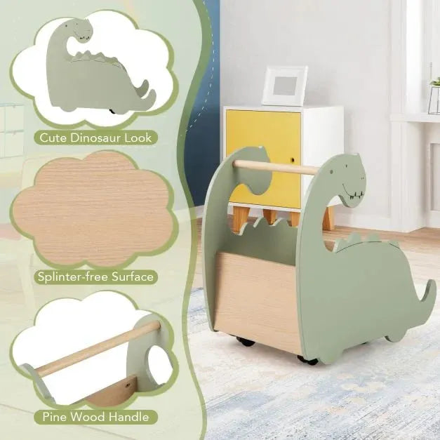 2-in-1 Wooden Dino Push Walker for Toddlers - Little and Giant Explorers Costway