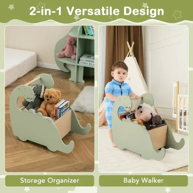 2-in-1 Wooden Dino Push Walker for Toddlers - Little and Giant Explorers Costway