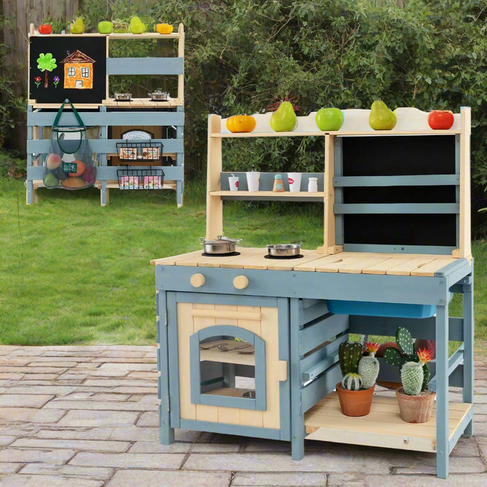 2-In-1 Outdoor Mud Kitchen with Accessories - Little and Giant Explorers Costway
