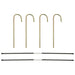 Football goal net accessories with four metal stakes and two black fibreglass rods on white.