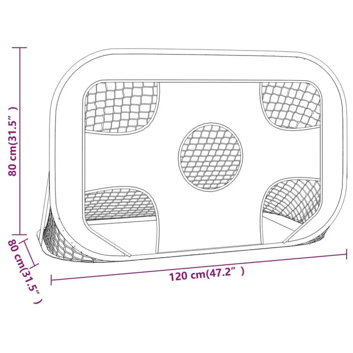 2-in-1 football goal net with target, black and yellow frame, 120x80 cm dimensions