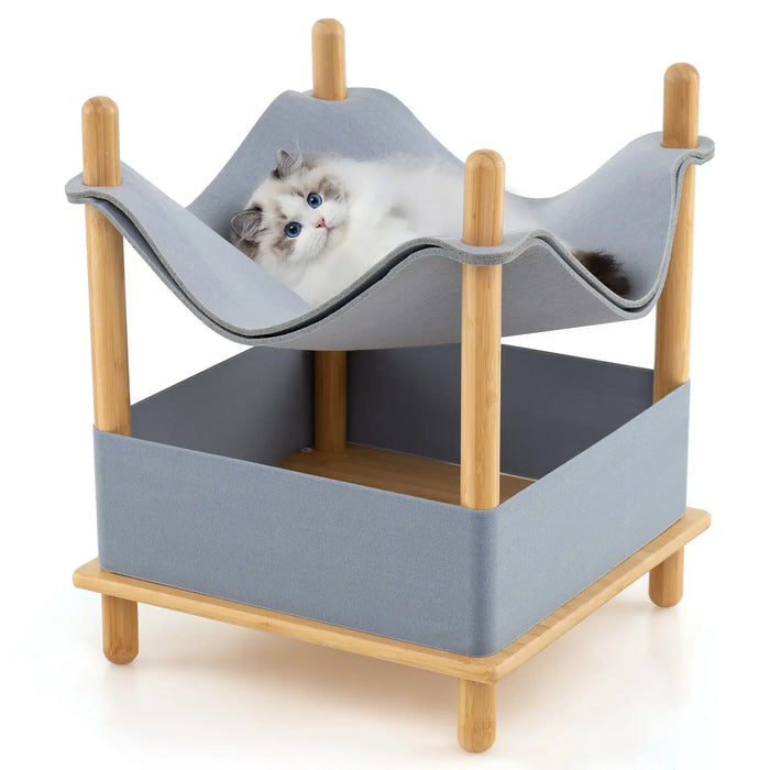 2-Tier Wooden Cat House with Convertible Hammock - Little and Giant Explorers Costway