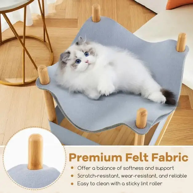 2-Tier Wooden Cat House with Convertible Hammock - Little and Giant Explorers Costway