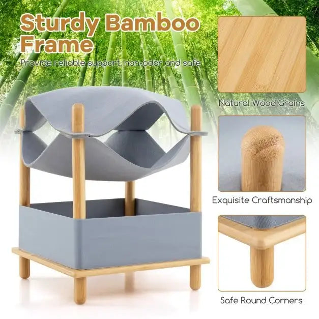 2-Tier Wooden Cat House with Convertible Hammock - Little and Giant Explorers Costway