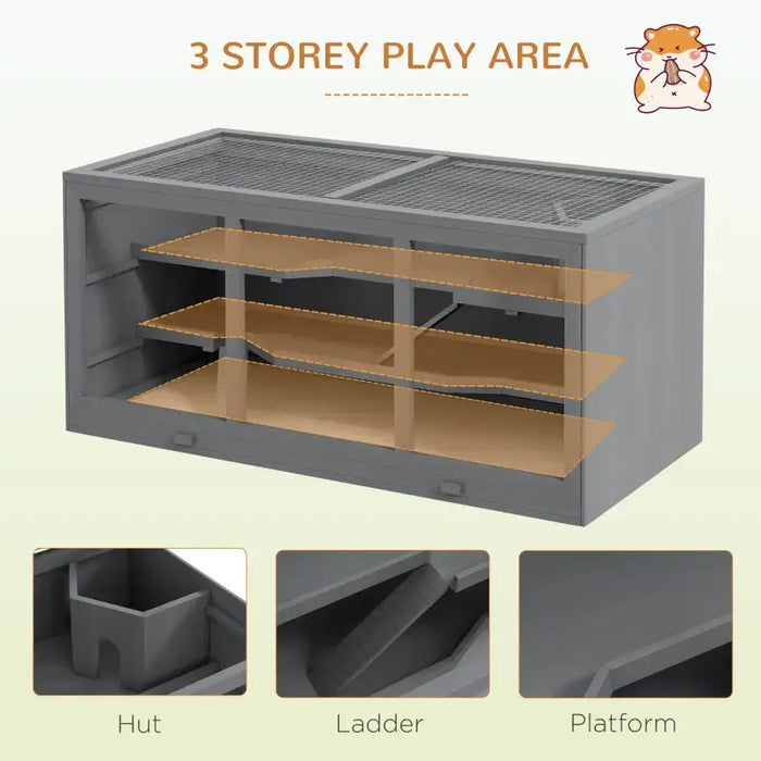 2-Level Wooden Hamster Cage - Grey | Gerbil Habitat with Spacious Run Area PAWHUT - Little and Giant Explorers PawHut