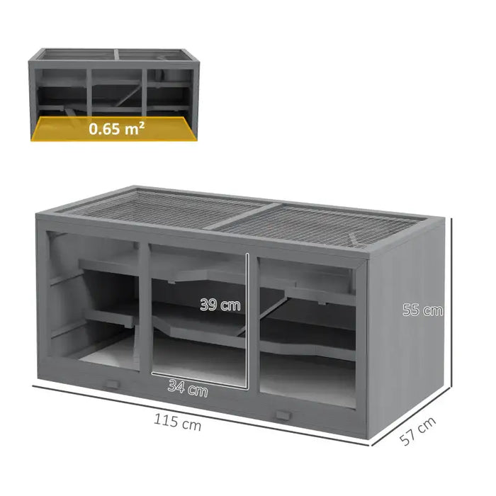 2-Level Wooden Hamster Cage - Grey | Gerbil Habitat with Spacious Run Area PAWHUT - Little and Giant Explorers PawHut