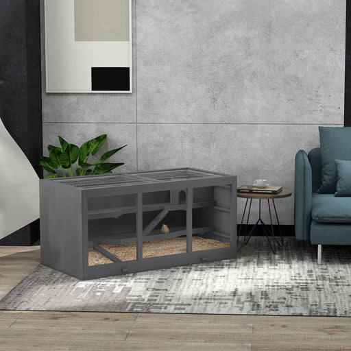 2-Level Wooden Hamster Cage - Grey | Gerbil Habitat with Spacious Run Area PAWHUT - Little and Giant Explorers PawHut